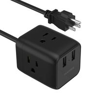 Small Travel Power Strip with 2 USB Ports, TANOSEE Mini and Portable Multi Plug with 4 Feet Extension Cord, Travel and Cruise Ship Accessories