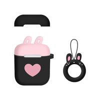 Tiean Rabbit Silicone Protective Case Cover Key Chain Pouch Skin for Airpods Earphones (Black)