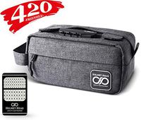 Compact Smell Proof Case with Combination Lock + Grinder Card | Durable Water Repellent Odor Proof Smell Proof Bag Container For Your Herbs + Smelly Accessories: Pipe, Vape, Rolling Papers (Gray)