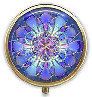 Blue Flower Custom Round Bronze Pill Box Pocket 2.1 inches - 3 Compartments Pill Box/Pill Case Pocket
