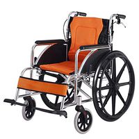 Lightweight Aluminium Folding Self Propel Wheelchair with Handbrakes and Quick Release Rear Wheels Double Brake System Orange Seat Width 43cm