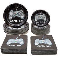 Juvale 200-Pack Video Game Party Supplies - 100 Napkins, 50 (7-Inch) Plates and 50 (9.5 Inch) Plates