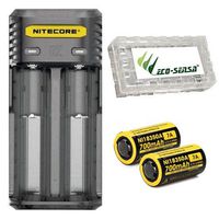Nitecore Q2 Universal 2-Bay 2A Quick Charger for IMR and Li-ion Rechargeable Batteries w/2x 7A Flat Top Batteries & Free Eco-Sensa Battery Case (Black)