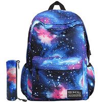 Galaxy School Backpack, SKL School Bag Student Stylish Unisex Canvas Laptop Book Bag Rucksack Daypack for Teen Boys and Girls(Blue with Pencil Bag)