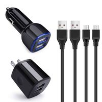 Dual USB Wall Charger Car Power Adapter Micro USB Cable Kit, 6ft Android Phone Cord, 2.1A Fast Charging Block 2.4A Flush Fit Car Cube with Micro Cord Compatible for Samsung Galaxy S7 S6 J7 J3, HTC