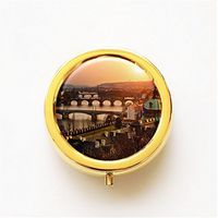 RhyNSky Prague Vltava Mini Portable Pocket Pill Box Case Holder for Purse, 3 Compartments, Gold, FG627