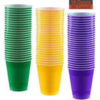 18 oz Party Cups, 96 Count - Festive Green, Sunshine Yellow, Purple - 32 Each Color
