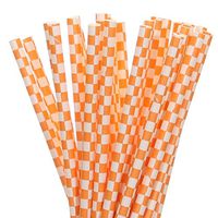 Orange Checkerboard Paper Straws (100)