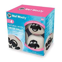 Wet Wooly Steaming Dryer Balls with Natural New Zealand Wool and Time Release Sponge for Wrinkle Free Clothes Drying and Designed for Sensitive Skin, 4 Pack, WW4 4-Pack, White
