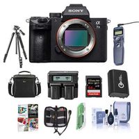 Sony Alpha a7 III 24MP UHD 4K Mirrorless Digital Camera (Body Only) - Bundle 64GB SDHC U3 Card, Camera Case, Spare Battery, Tripod, Dual Charger, Remote Shutter Release, Software Package, and More