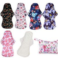 Simfamily 5 Pack Organic Bamboo Heavy Flow Cloth Sanitary Menstrual Pads Sets Include 1 Pack Mini Bag