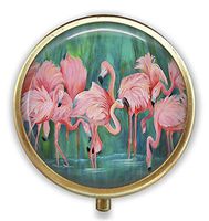 Flamingo Custom Round Bronze Pill Box Pocket 2.1 inches - 3 Compartments Pill Box/Pill Case Pocket