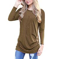 Meikosks Women's Solid O Neck Tops Long Sleeve T Shirt Irregular Botton Hem Blouses Casual Pullover Army Green