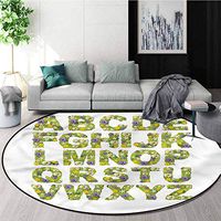RUGSMAT Letters Modern Machine Washable Round Bath Mat,Spirng Themed ABC Coffee Table Mat Non-Skid Living Room Carpet Round-51