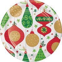 Creative Converting 332117 Glittering Ornaments Dinner Plates, White