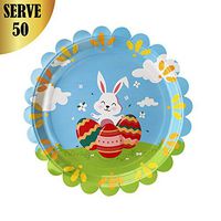Easter Decoration Bunny Eggs Disposable Paper Plates 50 Pieces for Easter Party Meal Supplies