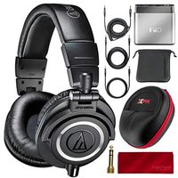 Audio Technica ATH-M50X Monitor Headphones Professional Kit, with FiiO A1 Headset Amplifier, Fibertique Cleaning Cloth, Carrying Case and 3 Cables - For DJs, Studio Recording and Listening