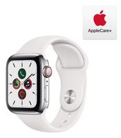 Apple Watch Series 5 (GPS + Cellular, 40mm) -   Stainless Steel Case with White Sport Band with AppleCare+ Bundle