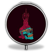 Skulls & Illusion Pill Case, Round Stainless Drug Organizer Container Medicine Cover for Pocket Daily&Weekly