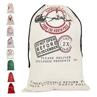 fannybuy Santa Sack Personalized Bags Large Drawstring Canvas Burlap Bag Drawstring Delivery Extra Large Size 27.5"x19.5" (F)