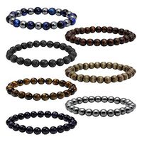 MILAKOO 7 Pcs Tiger Eye Lava Rock Beads Bracelet Men Women Hematite Therapy Bracelet Healing Energy