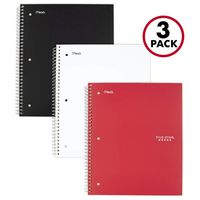 Five Star Spiral Notebooks, 5 Subject, Wide Ruled Paper, 200 Sheets, 10-1/2" x 8", Black, White, Red, 3 Pack (38412)