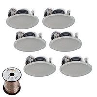 Yamaha NSIW360C 2-Way In-Ceiling Speaker System - White (6 Speakers + AmazonBasics Speaker Wire)