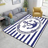 Anchor Sports Runner Rugs, Old Authentic Nautical Emblem with Anchor on a Striped Background Freedom Heritage, Durable Rugs - Living, Dinning, Office, Rooms & Bedrrom, Hallway Carpet(3'x 8')