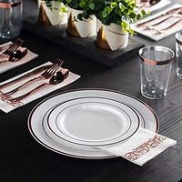 175 Piece Gold Plastic Silverware&Disposable Plastic Plates Premium Heavyweight Plastic Plates Include 25 Dinner Plates, 25 Salad Plates, 25 Forks, 25 Knives, 25 Spoons, 25 Cups,25 Napkins (ROSE GOLD)