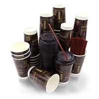 50 Pack | Premium 16 oz Disposable Paper Coffee Cups with Lids & Stirrer Straws | Disposable Hot Cups with Insulated Double Wall Technology by Bottoms Up Cups