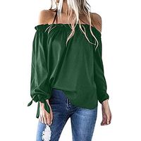 HebeTop Womens Loose Strappy Cold Shoulder Tops Basic T Shirts Green