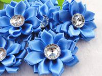 20pcs Satin The Ribbon Flowers with The Appliques Craft DIY Wedding Mix Upick (Blue)
