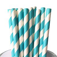 Free DHL 500 pcs Teal Blue Striped Paper Straws Bulk, Stripe Teal Blue and White Paper Drinking Straws for Party, Wedding, Birthday, Mason Jar Straws