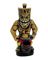 Tiki Man Smoking Pipe - Handmade Tobacco Pipe - Hand Pipe - Bowl - Collectibles - Rasta Pipe - Polynesian - Hawaiian Gifts - Tropical Island