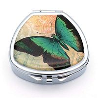 Art Pill Box with 1 Large Compartment 2 or 3 Times a Day AM PM Portable Travel Pill Organizer Shell Silver Metal Pill Case Medicine Holder Container Jewelry Box for Purse Pocket(Butterfly)