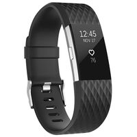 UMAXGET Compatible with Fitbit Charge 2 Bands, Soft Silicone Sport Adjustable Wristband Special Edition with Silver Buckle for Men Women, Small, Black