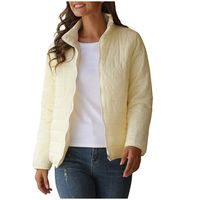 Briskorry Womens Puffer Jacket Winter Lightweight Warm Long Sleeve Stand-Collar Coat Full-Zip Casual Outwear Beige
