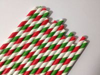 Christmas Red And Green Candy Striped, Vintage Paper Drinking Straws, - 50 Pack - Twilight Parties