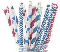 4th of July Straws USA Red, White & Blue Paper Party Straws (25 Pack) - America Patriotic BBQ Supplies