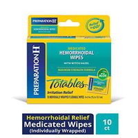 Preparation H (10 Count) Flushable Medicated Hemorrhoid Wipes, Maximum Strength Relief with Witch Hazel and Aloe, Irritation Relief Wipes to Go, (Pack of 2)