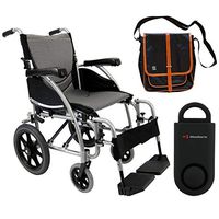 Karman S-Ergo 115 Ergonomic Transport Wheelchair | S-Style Seat Size 16" X 17" | Standard Swing Away Legrest | Frame Color - Pearl Silver & Free 130 dB Black Safety Alarm!