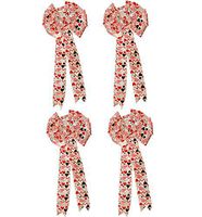 4 Valentine White Wired Satin Bows with Multi Colored Heart Pattern! 9.85x22.83IN