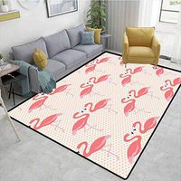 Bigdatastore Flamingo Print Door Mats for Inside, Flamingo Couple Heart Shape Polka Dot Background Romantic Design Art, Fashionable High Class Living Dinning Room(3'x 8')