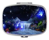 TuMeimei Rectangle Pill Case - Beautiful Valley Butterflies and Flowers Custom Fashion Style Pill Box - 2 Compartments Pill Box/Pill case