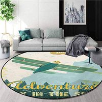 RUGSMAT Vintage Warm Soft Cotton Luxury Plush Baby Rugs,Old School Plane in The Sky Trees Sixties Propeller Engine Historical Flight Murky Kids Teepee Tent Game Play House Round,Round-55 Inch