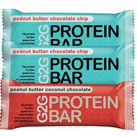 G2G Protein Bars - Meal Replacement Bar to Support Clean Eating, Gluten Free - Two Boxes of Peanut Butter Chocolate Chip and One Box Peanut Butter Coconut Chocolate, 24 Bars