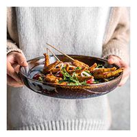 AXZHYX Bowl Creative Ceramic Tableware Home Dining Dish Japanese Style Round Salad Bowl 9.5-inch Shallow Soup Plate Hotel Tableware Home Noodles Boiled Fish Soup Bowl