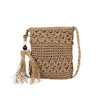 Fashionhe Woven Bag Women Vintage Fringed Straw Bag Casual Wild Vacation Crossbody Bag Travel Daypack(Brown)