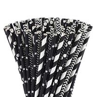 ALINK Biodegradable Black Paper Straws, 100 Stars/Dots/Stripes/Waves Drinking Straws for Juice, Cocktail, Smoothies, Birthday, Wedding, Bridal/Baby Shower and Celebration