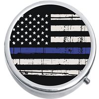 US Flag Thin Blue Line Medicine Vitamin Pill Box